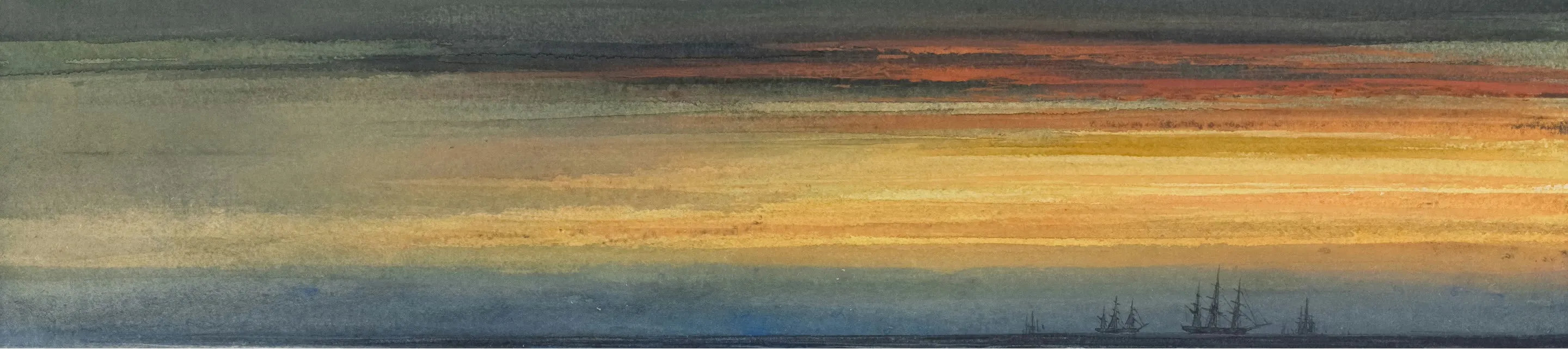 Watercolour of a sunset sky over the sea.